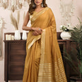 Elegant Mustard Gold Silk Saree with Zari Border | Designer Saree