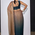 Dual Tone Dark Green Golden Brown Saree with Designer Border