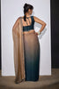 Dual Tone Dark Green Golden Brown Saree with Designer Border