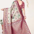 Maroon and Beige Banarasi Silk Saree with Rich Zari Woven Design