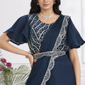 Navy Blue Designer Saree with Sequins Embroidered Blouse