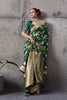 Green Banarasi Silk Saree Gold Zari Border Floral Weaving Saree