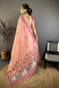 Elegant Peach Linen Cotton Saree Floral Print Pallu Traditional Border