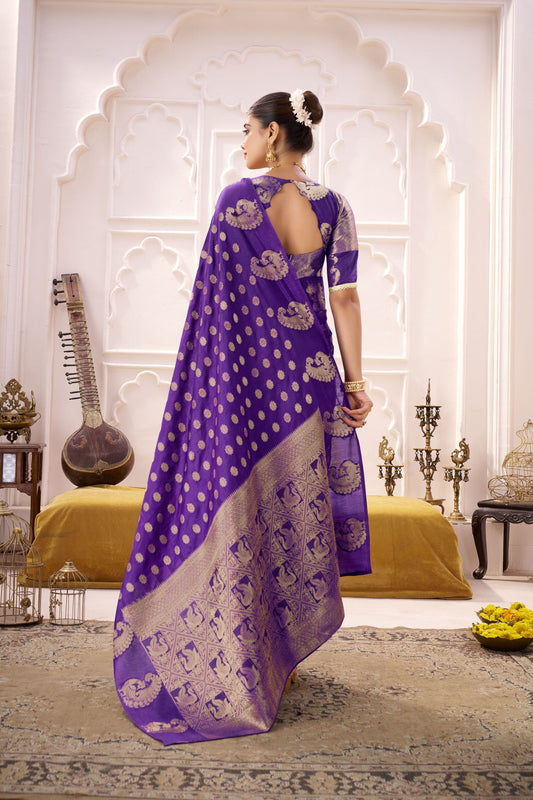 Royal Purple Banarasi Silk Saree with Gold Zari Traditional Saree