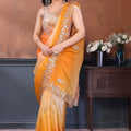 Mustard Yellow Embroidered Organza Silk Saree Designer Border