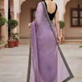 Lavender Organza Saree Designer Embroidered Border Sleeveless Blouse