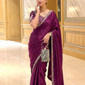 Wine Purple Organza Silk Saree Sequins Embroidered Border Designer Blouse