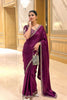 Wine Purple Organza Silk Saree Sequins Embroidered Border Designer Blouse