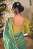 Sea Green Soft Silk Saree with Gold Zari Stripes Designer Blouse