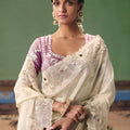 Cream Silk Saree with Heavy Golden Embroidery Border Designer Blouse