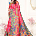 Rani Pink Multicolor Printed Saree with Designer Saree