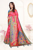 Rani Pink Multicolor Printed Saree with Designer Saree