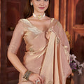 Peach Silk Saree with Zari Embroidery Butti Work Designer Blouse
