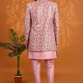 Lovely Pink Floral Printed Indo Western Sherwani for Men With Designer Jacket