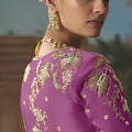White Lavender Embroidered Saree Zari Border Designer Saree