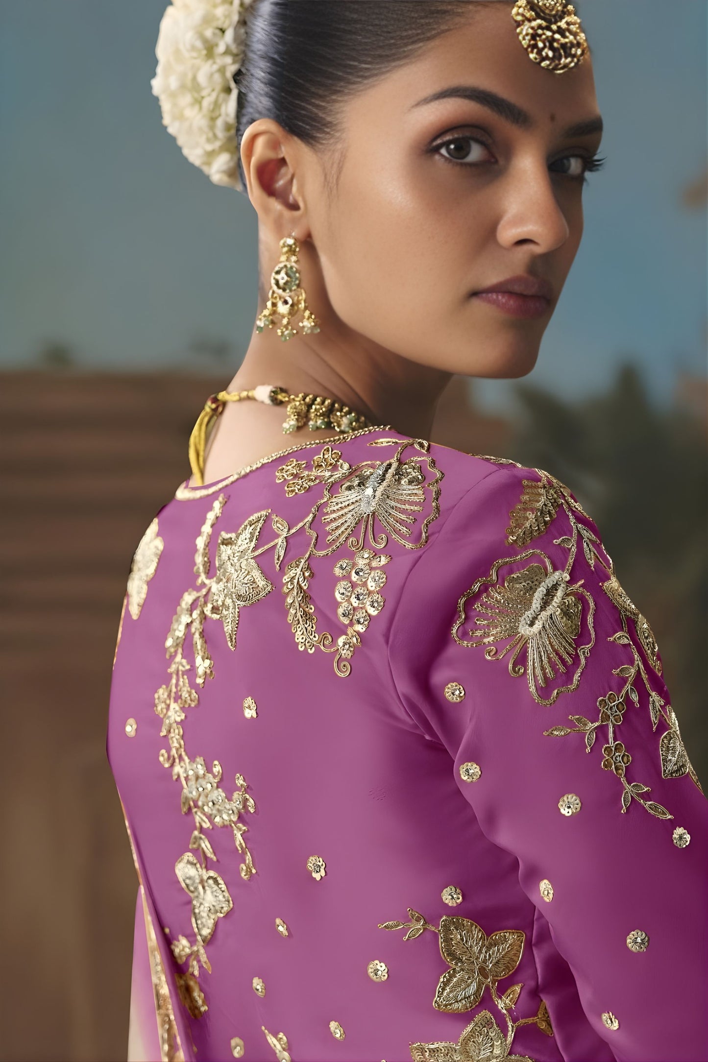White Lavender Embroidered Saree Zari Border Designer Saree