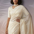 Off-White Silk Saree with Embroidered Border Designer Blouse