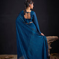 Teal Blue Embroidered Silk Saree with Designer Blouse