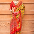 Mustard Yellow and Red Patola Print Silk Saree