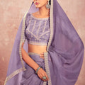 Lavender Georgette Saree with Silver Lace Border Embroidered Blouse