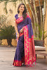  Royal Purple Silk Saree with Pink Contrast Border Floral Zari Work 
