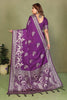 Royal Purple Banarasi Silk Saree with Rich Silver Zari Weaving Blouse Piece