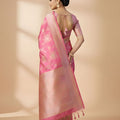 Rose Pink Silk Saree with Gold Zari Floral Weaving Traditional Wear Saree