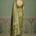 Olive Green Heavy Embroidered Banarasi Silk Saree