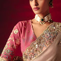 Designer Beige Silk Saree with Heavy Sequin Embroidery Border