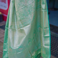 Mint Green Banarasi Silk Saree Floral Zari Weaving Woven Border