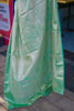 Mint Green Banarasi Silk Saree Floral Zari Weaving Woven Border