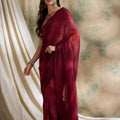 Elegant Maroon Pleated Saree with Designer Printed Blouse