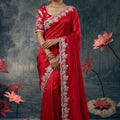 Red Silk Designer Saree with Heavy Floral Embroidered Border
