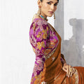 Rust Orange Silk Saree with Golden Pink Designer Blouse