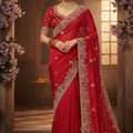 Designer Red Silk Saree with Golden Embroidery Matching Blouse
