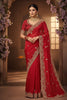 Designer Red Silk Saree with Golden Embroidery Matching Blouse
