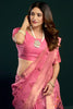 Pink Soft Silk Saree with Floral Embroidery Gold Zari Border