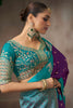 Purple Silk Saree with Contrast Teal Blue Zari Border Traditional