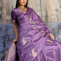 Premium Lavender Banarasi Silk Saree with Rich Zari Woven Border