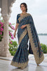 Navy Blue Banarasi Silk Saree Heavy Zari Embroidery Rich Designer Border