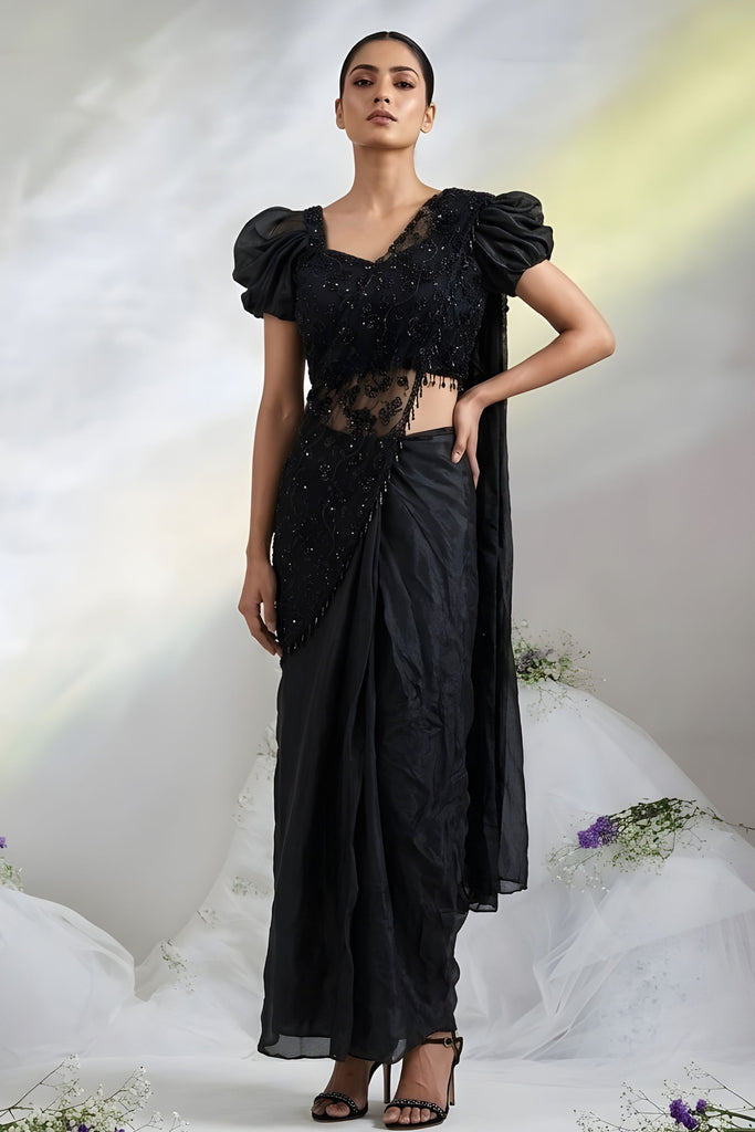 Black Sequins Embroidered Ready to Wear Designer Saree