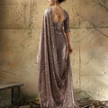 Luxury Mauve Velvet Satin Beads Sequins Zari Work Saree for Women