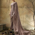 Luxury Mauve Velvet Satin Beads Sequins Zari Work Saree for Women
