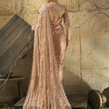 Premium Peach Velvet Satin Beads Sequins Zari Work Saree for Women