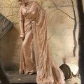 Premium Peach Velvet Satin Beads Sequins Zari Work Saree for Women