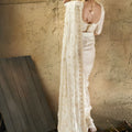 Festive White Velvet Satin Saree with Beads Sequins Zari Work for Women