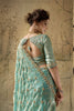 Royal Aqua Blue Velvet Satin Beads Sequins Zari Work Saree for Women