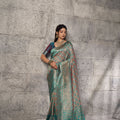 Royal Teal Blue Banarasi Silk Saree Meenakari Zari Woven for Women