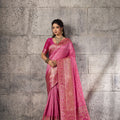 Premium Pink Banarasi Silk Saree Meenakari Zari Woven Border for Women