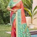 Multicolor Silk Blend Saree with Green Woven Pallu Traditional Motifs 